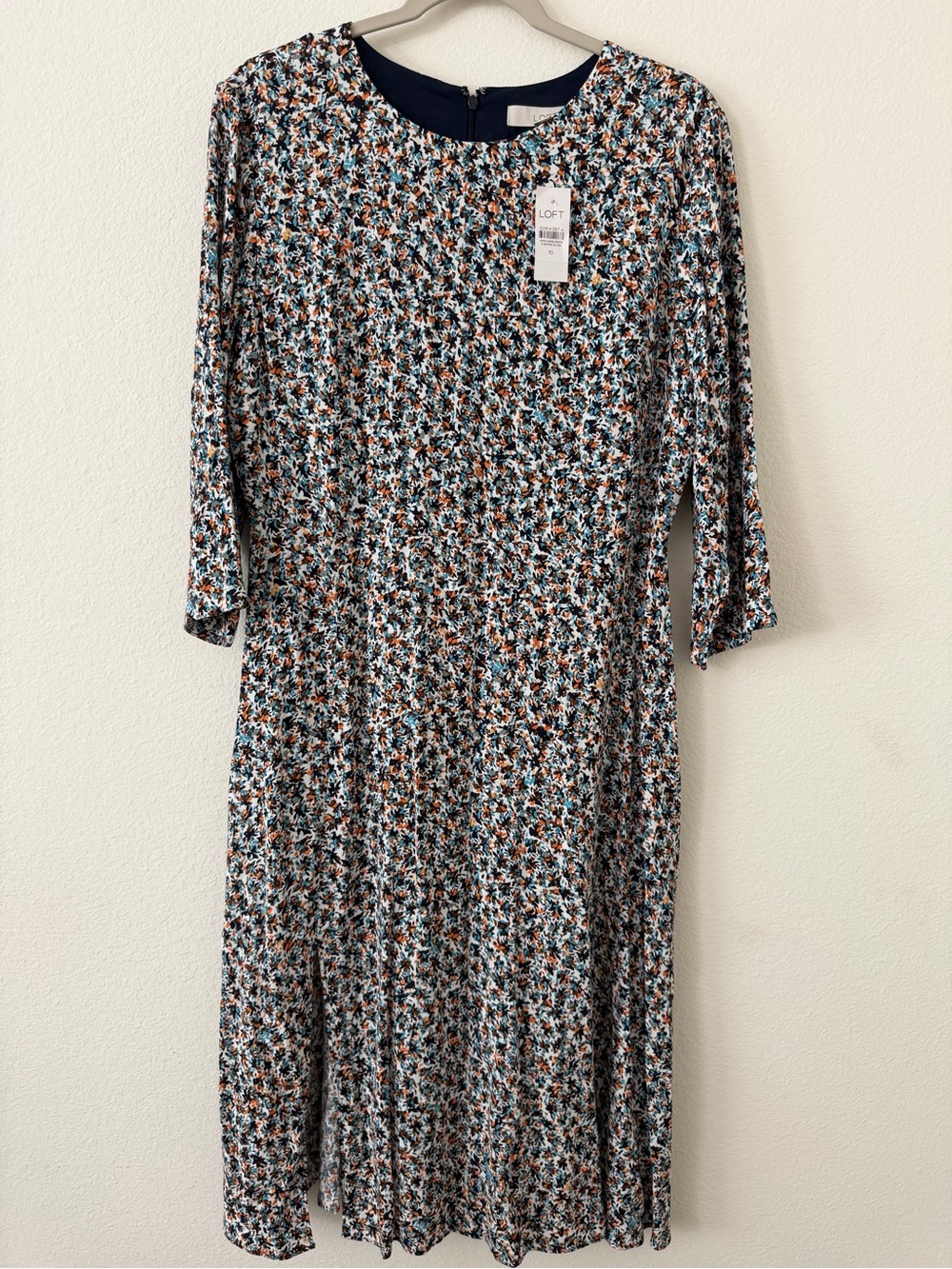 LOFT Navy Multicolor Floral Midi Dress